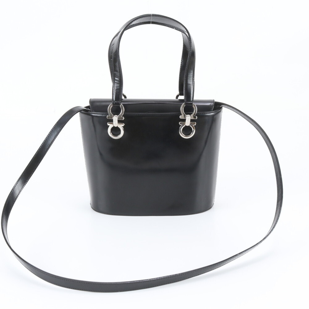 Salvatore Ferragamo Double Gancini Leather 2-Way Shoulder Bag, Black, Women's